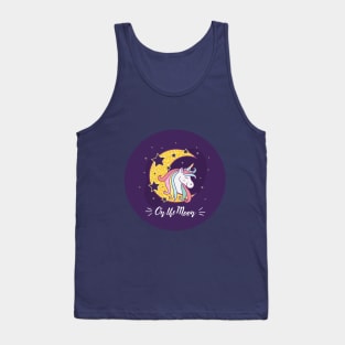 Cute unicorn cartoon character on the Moon illustration design. Tank Top